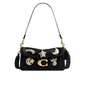 Coach Tabby Shoulder Crossbody Bag 26 Moon Stars Angel Pins Black Leather New